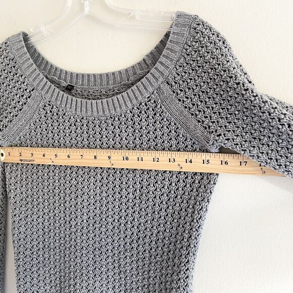 Guess Y2K Gray Sweater Top S Wide Neck Long Sleeves Open Knit Cotton Womens - Picture 5 of 8